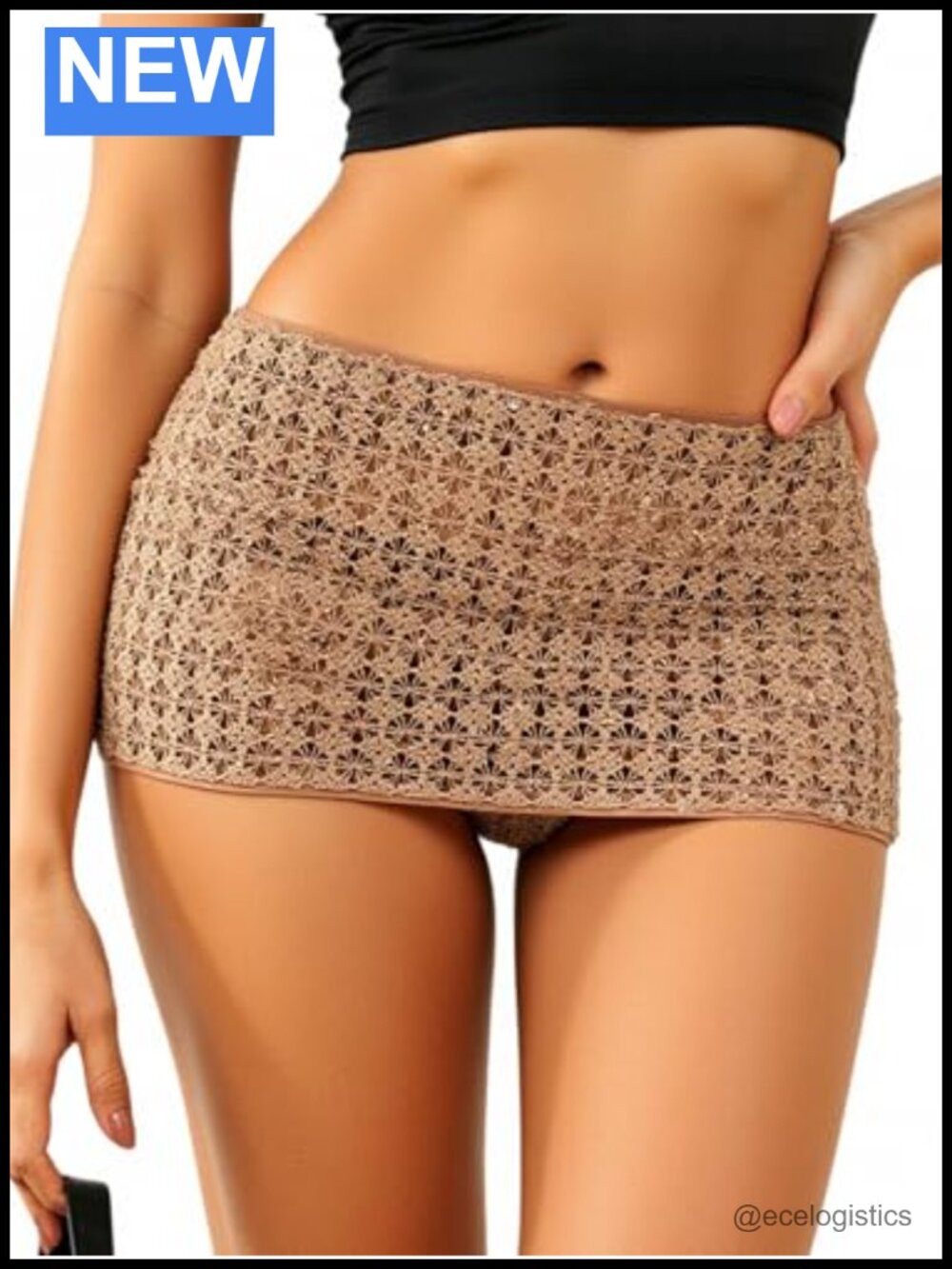 Women's Sequin Glitter Bodycon Crochet Mini Skort with Shorts